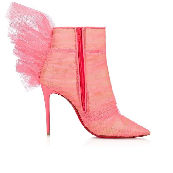 Christian Louboutin Libellibooty 100 Pink Mesh Tulle Ankle Boot Heel Pump 39.5 - Picture 7 of 12